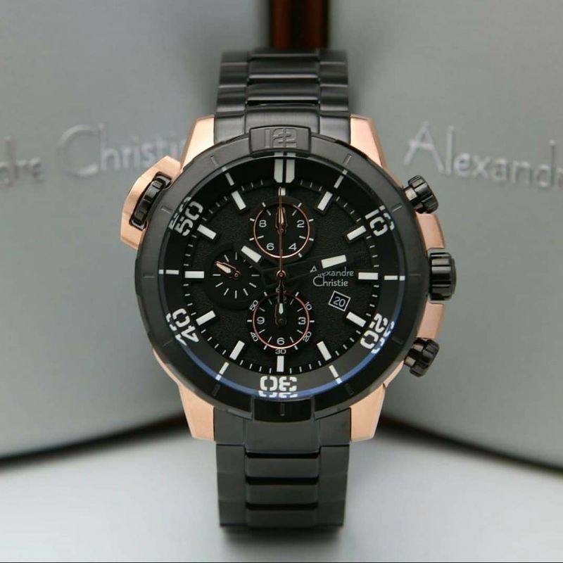 jam tangan pria alexander cristie ac6554 original black rosegold