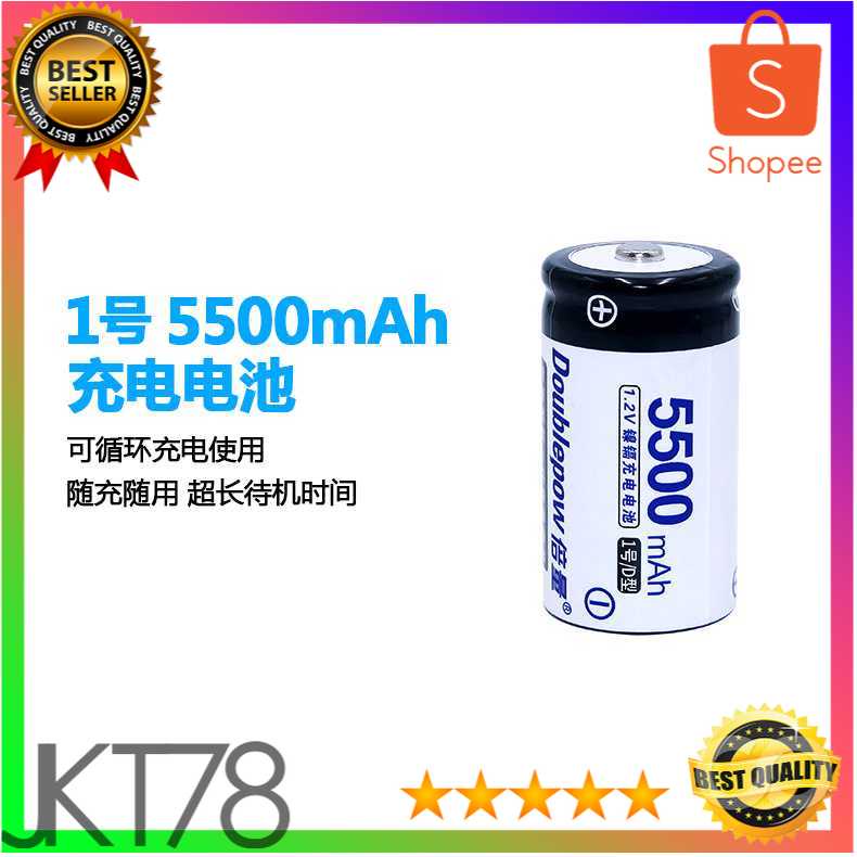 DOUBLEPOW Baterai Cas D Rechargeable 1.2V 5500mAh 2 PCS
