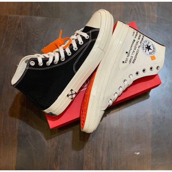 SEPATU CONVERSE 70S HIGH X OFF WHITE GLOSSY BLACK WHITE PREMIUM ORIGINAL 38-43