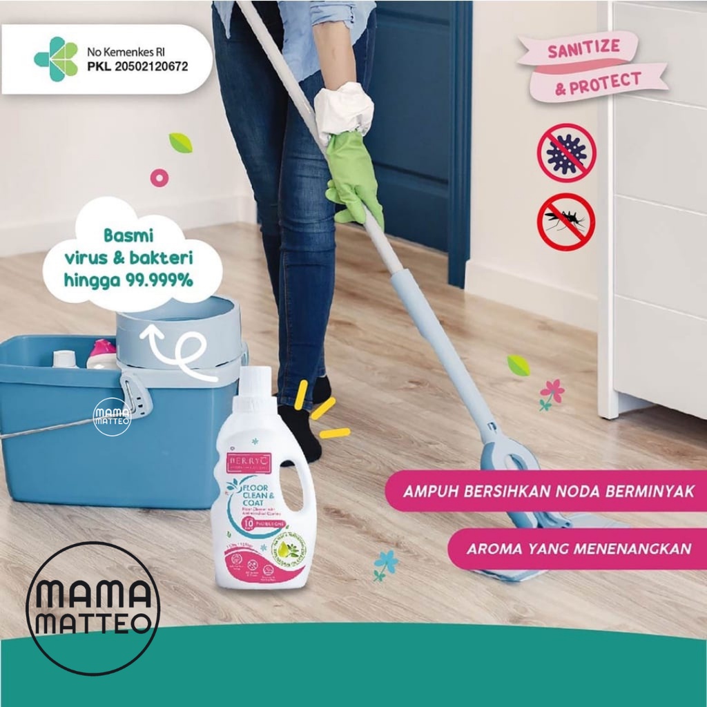 BerryC Floor Cleaner &amp; Coat 1L /  Cairan pembersih lantai manual / Robot Cleaner aroma peppermint bebas bakteri 10 hari / BANDUNG