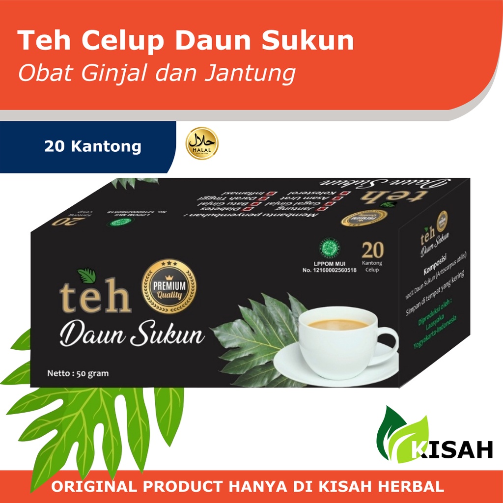 TEH CELUP DAUN SUKUN PREMIUM 20 KANTONG | OBAT PENYAKIT GINJAL, JANTUNG DAN GULA DARAH