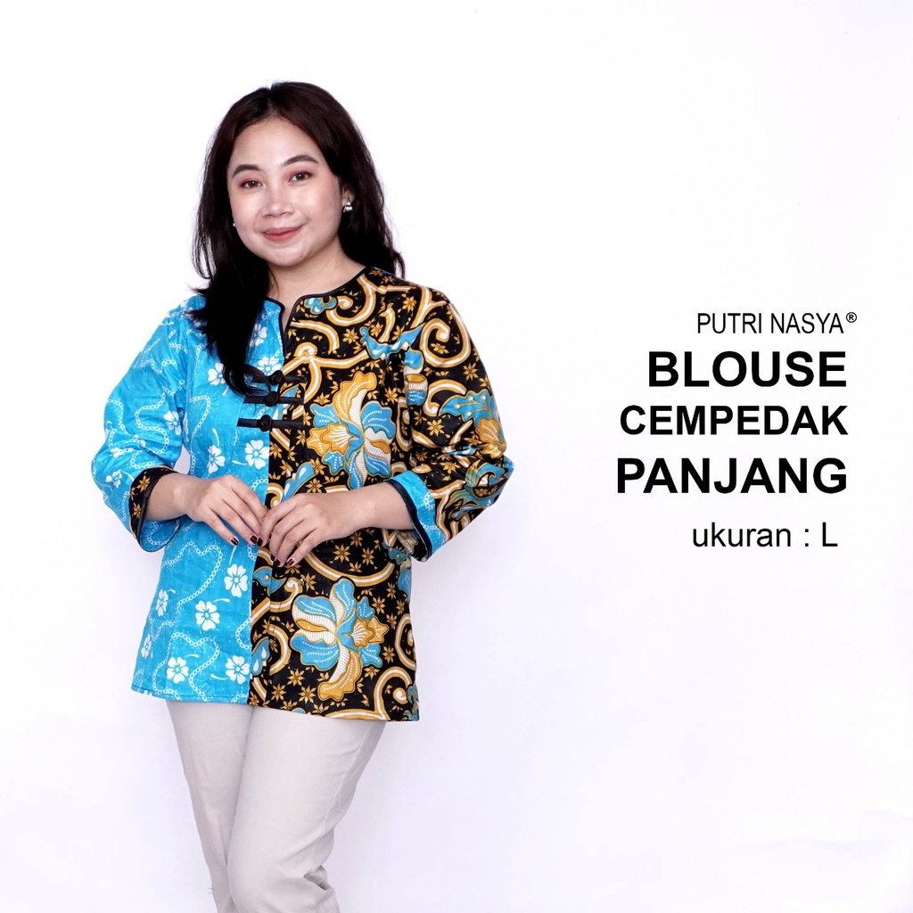 Atasan Batik Big Size Blouse Wanita Jumbo Seragam Batik S-M-L-XL-2L-3L-4L-5L-6L-7L Blus Model Big Kantor Seragam Batik / Atasan Kerja Wanita Modern Bahan Formal Katun / Pakaian Batik Kekinian Jumbo LD 140 Terkini Trendy Terbaru