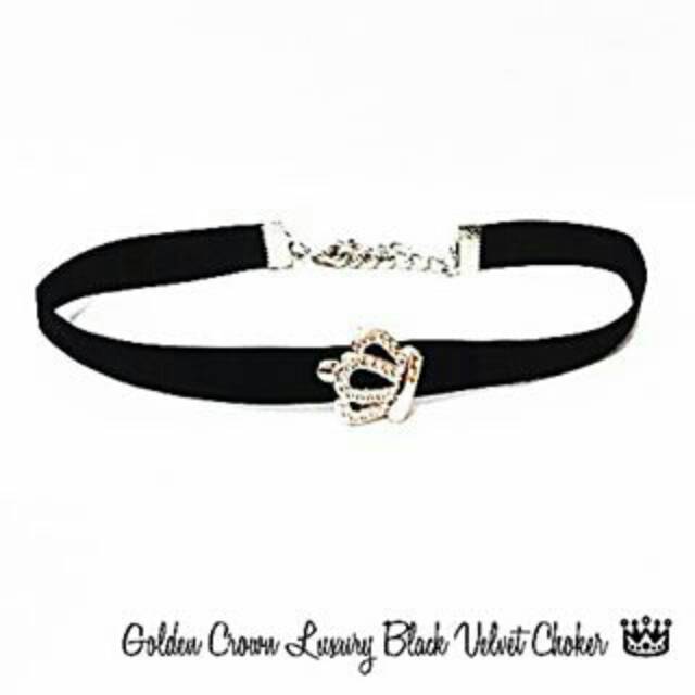 Golden Crown Luxury Black Velvet Choker Necklace | Kalung Handmade Premium Collection