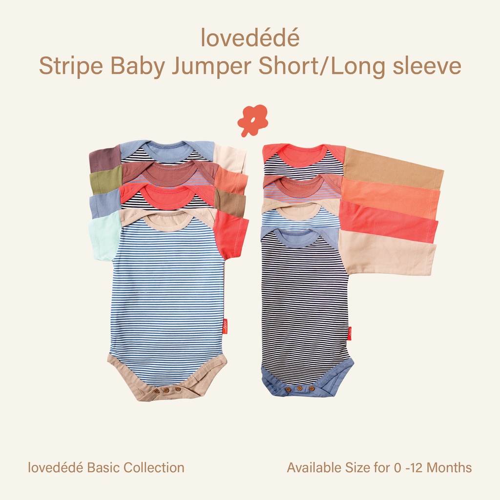 Lovedede Stripe Baby Jumper Short &amp; Long Sleeve - Jumper Bodysuit Bayi Lengan Panjang / Jumper Bodysuit Bayi Lengan Pendek NB-12 bulan