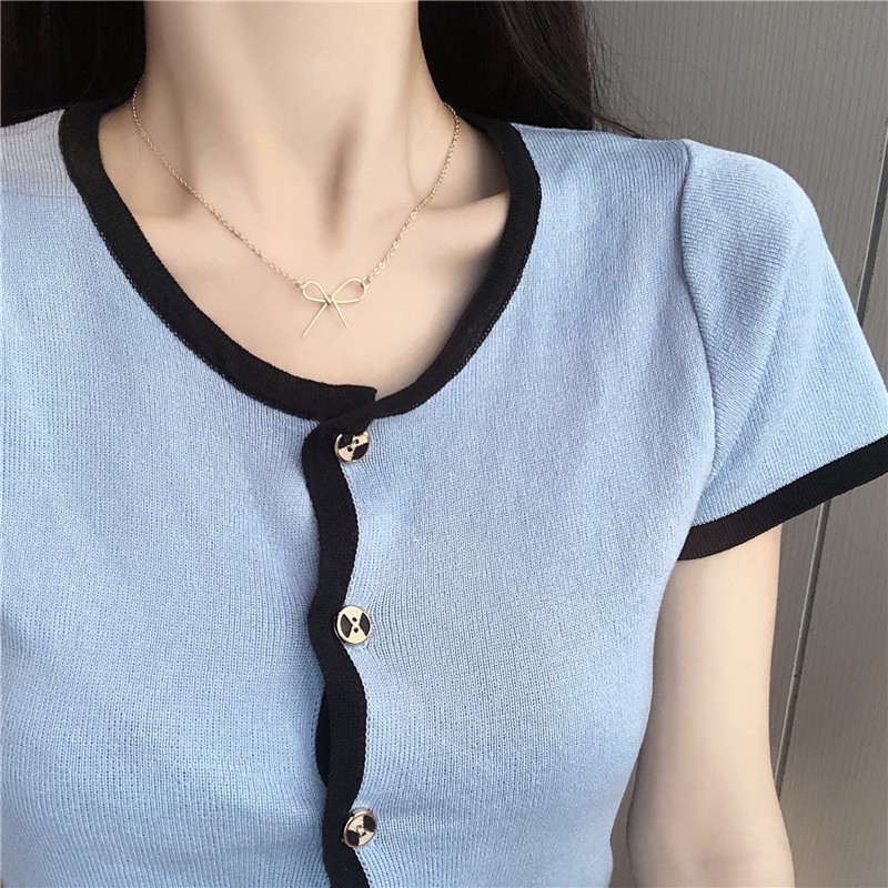 Kalung choker Rantai Klavikula Desain Pita Gaya Minimalis