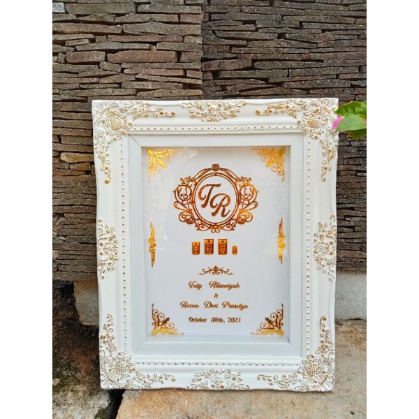 MAHAR FRAME KLASIK AKRILIK GOLD MEWAH / MAS KAWIN PERNIKAHAN UANG KERTAS LOGAM MULIA ANTAM EMAS BATA