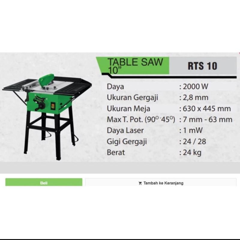 TABLE SAW RYU RTS10 RTS 10 MESIN GERGAJI MEJA 10 INCH