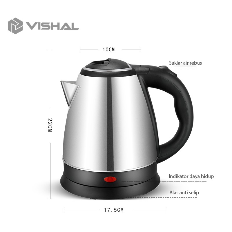 VISHAL Teko listrik 2L / Pemanas Air /Kettle Electric Stainless Pembuat Kopi Teh VS-1801