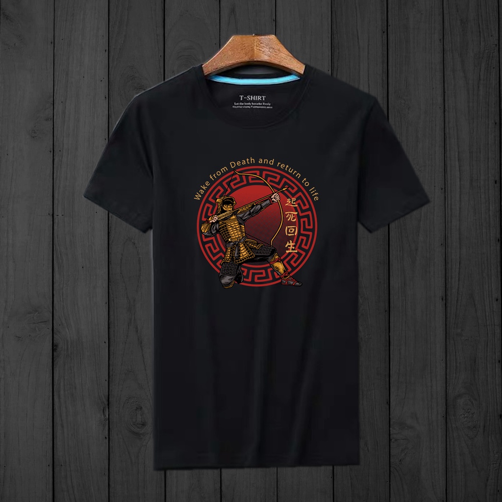 Baju kaos Pria Samurai Japan Atasan Lengan pendek kaos Tshirt Basic Cowok katun kombet