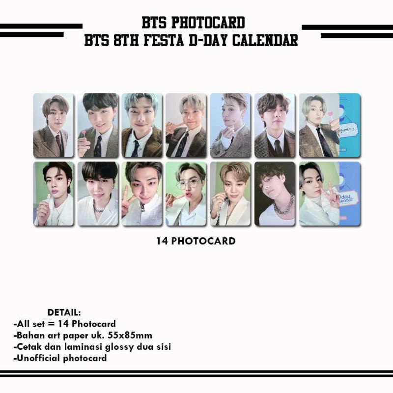 BTS BANGTAN 8TH FESTA D-DAY CALENDAR PHOTOCARD KPOP