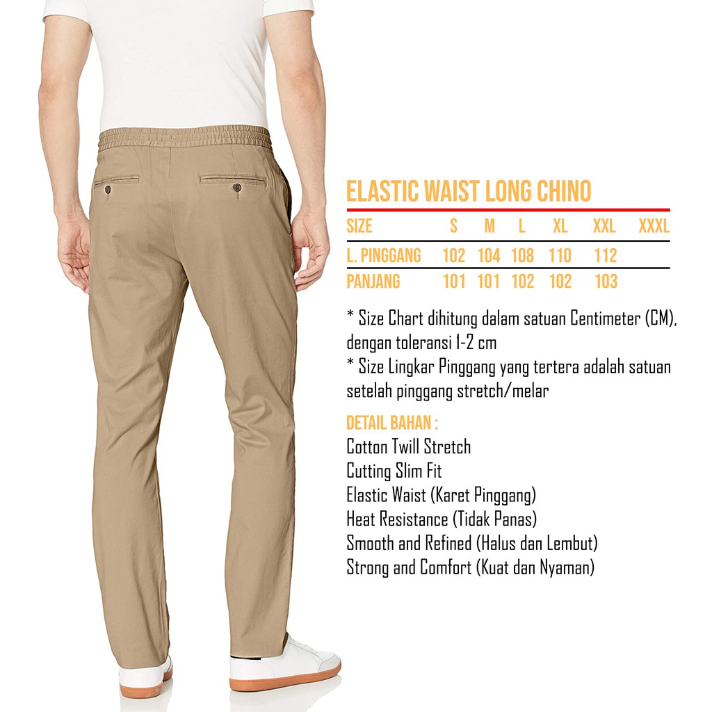 Celana Panjang Casual Pria Chino Pinggang Karet - Cino Pinggang Karet Slimfit Premium by Caesar Olshop