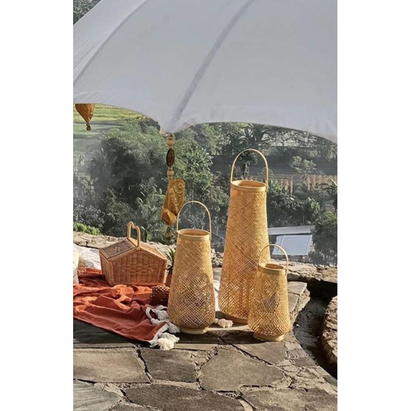 Kap Lampu Gantung Bambu Model Tangkai 1 set (3 pcs)