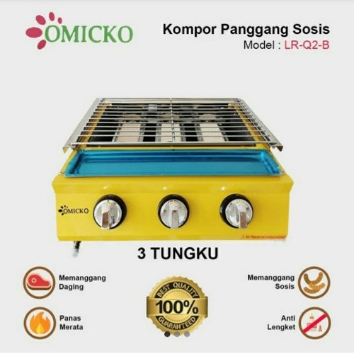 Kompor Panggang Sosis BBQ 3 Tungku Roaster Gas Griller OMICKO LR 3Q B
