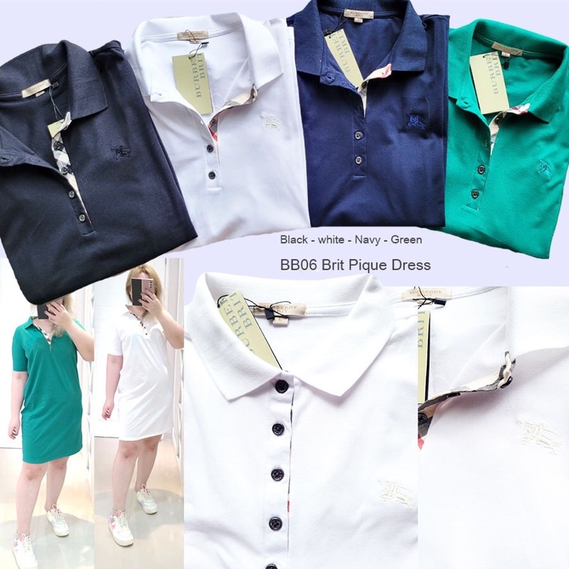lovemecorner ORIGINAL EXPORT BURBERRY** BRIT PIQUE DRESS SHIRT DRESS POLO WANITA MIDI DRESS BAHAN ST