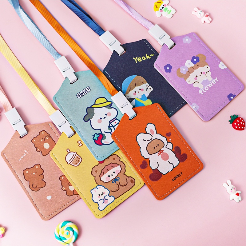 Case Pelindung Kartu Bank Motif Kartun Lucu Dengan Tali Lanyard