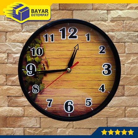 Jam Dinding Tempel Wall Clock Murah Motif KAYU WOOD (MW2011)