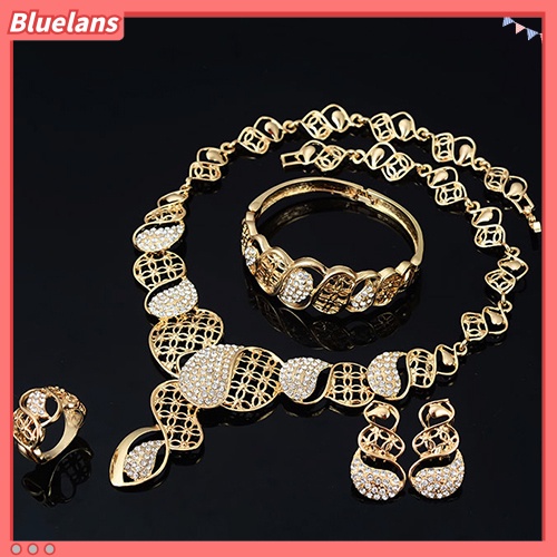 Bluelans Wedding Gift Crystal Choker Necklace Earring Bangle Bracelet Ring Jewelry Set