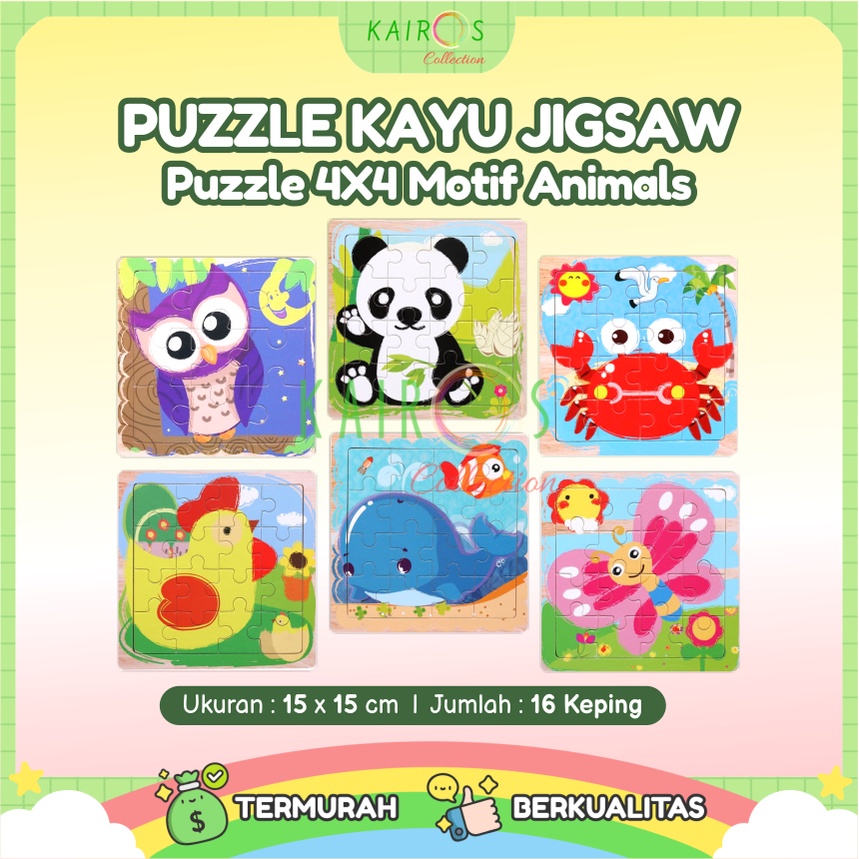 Puzzle Kayu Anak 4x4 (16pcs) Jigsaw Puzzle 4x4 Kendaraan Animal