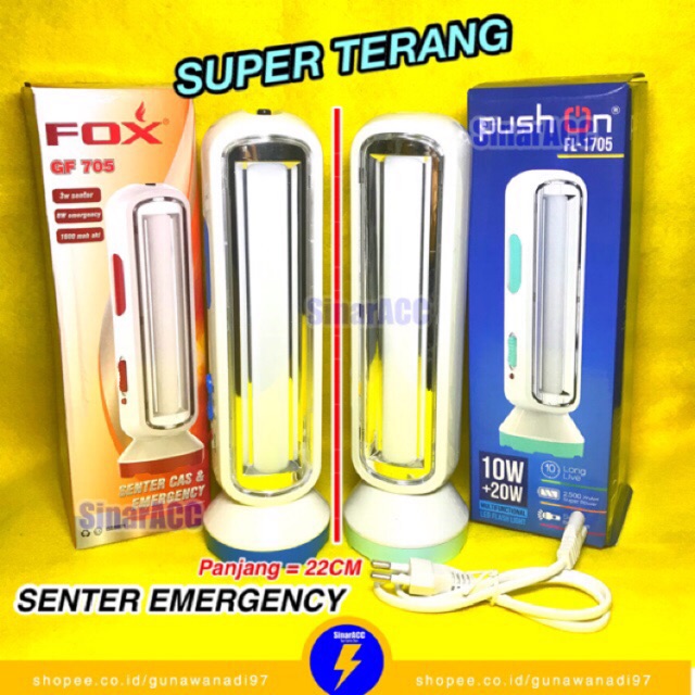 Senter fox GF 705 / 706 Emergency Super Terang led emergency panjang besar padam listrik lampu darurat