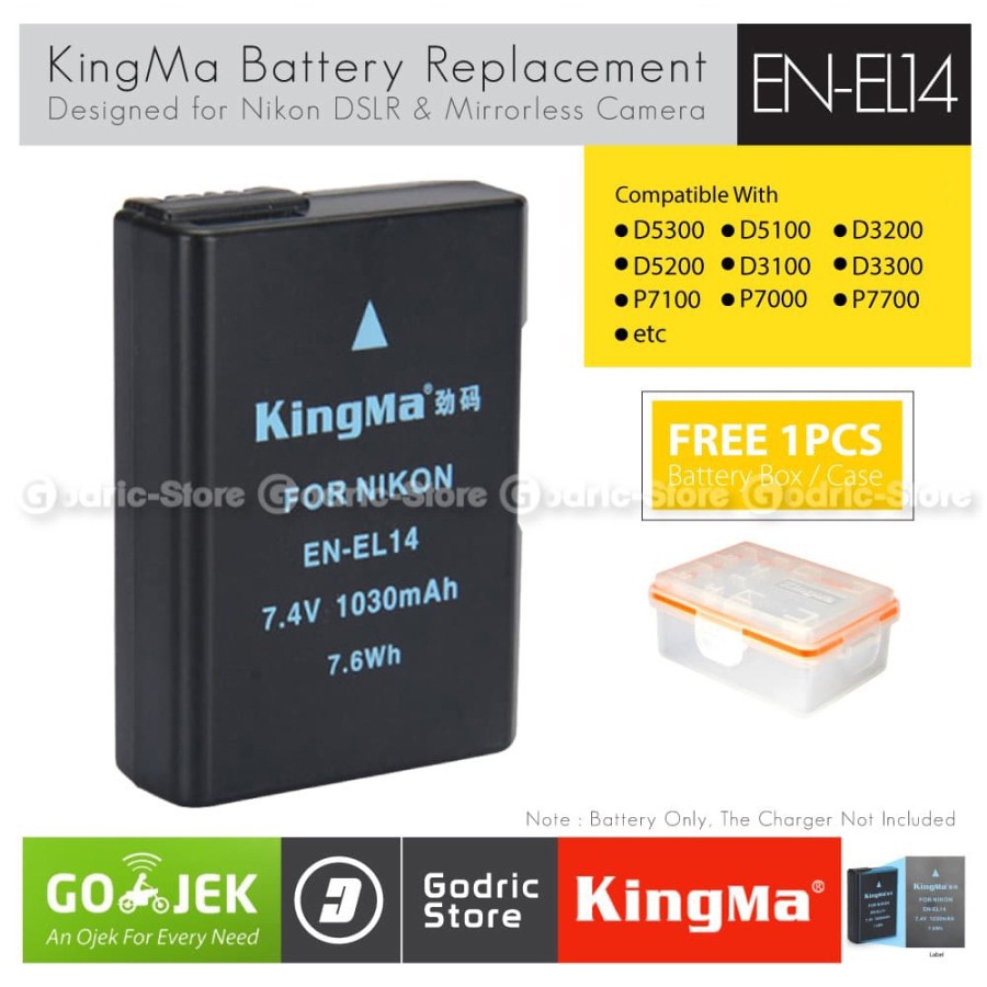 KingMa Baterai EN-EL14 Battery D5200 D3200 D3100 D5100 D5300 D5500 Ni Kon etc