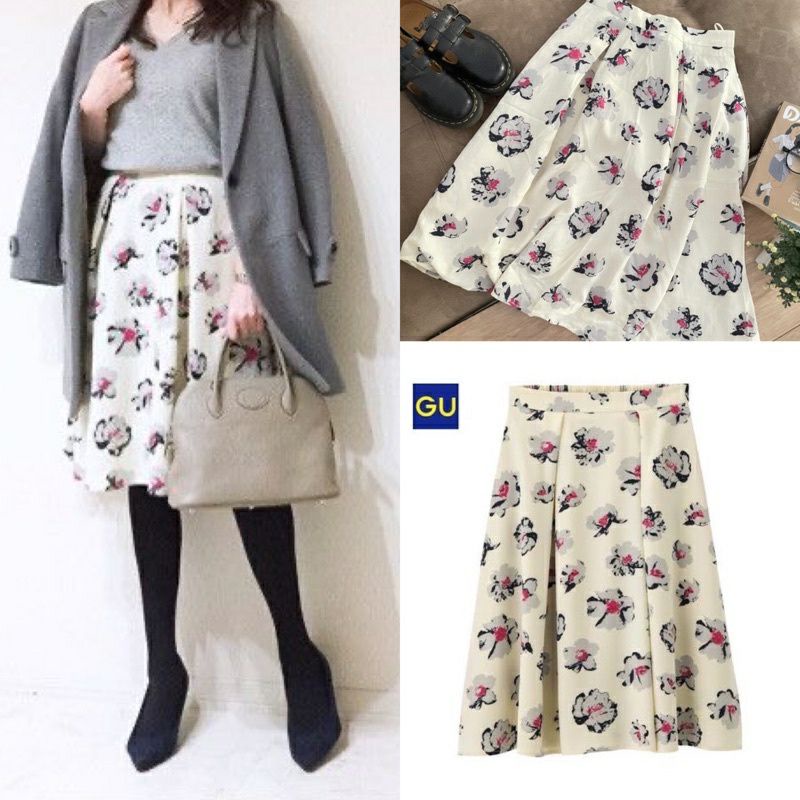 GU uniqlo floral skirt