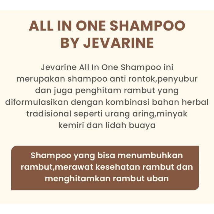 Shampo Jevarine All In One Shampoo Jevarine Efektif/ Shampoo Anti Rontok/  Menumbuhkan Rambut, Penyubur Rambut, Penghitam Rambut, Penghilang Ketombe, Menghilangkan Ketombe, Anti Ketombe, Anti Uban, Penghilang Uban, Mengilangkan Uban, Hitam Alami