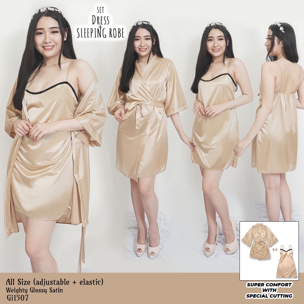 FOLVA bridesmaid kimono set inner dress satin 1507LGSET gold all size