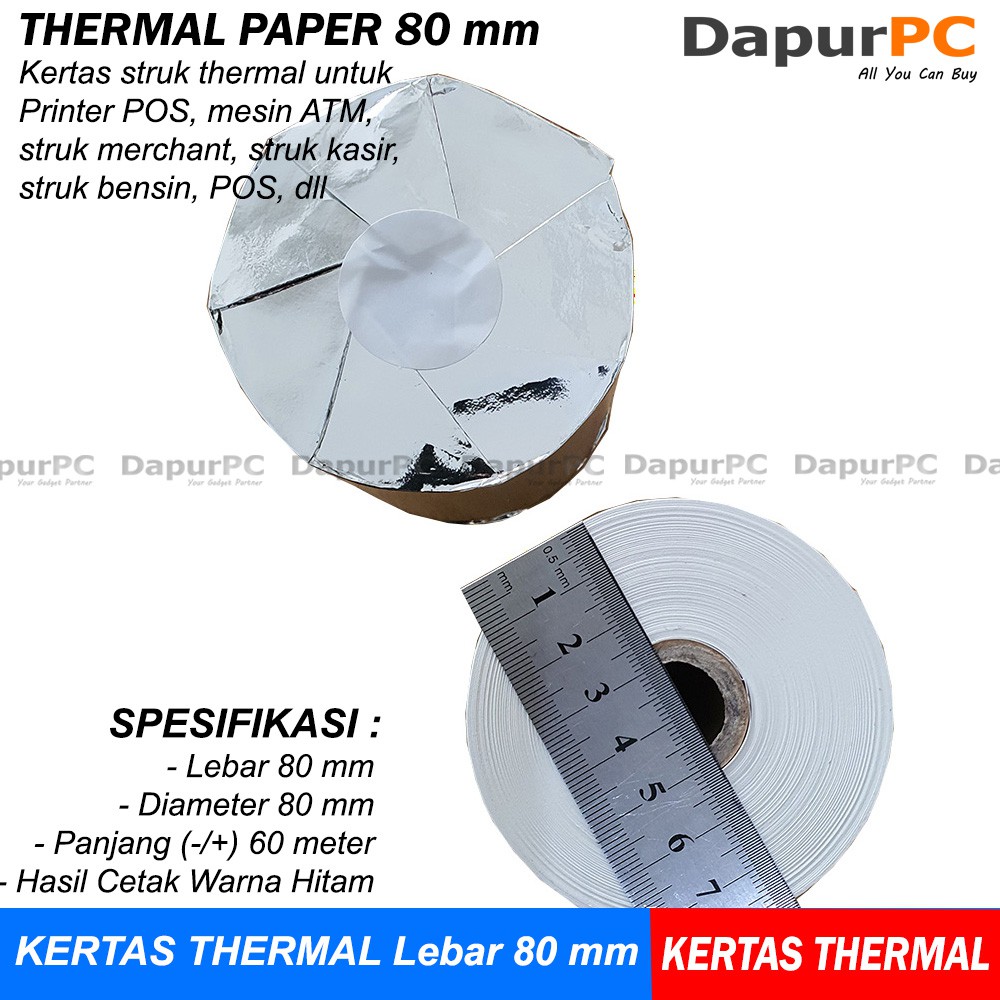 

Kertas 80x80 mm Thermal Paper Kertas Struk Kasir Hasil Cetak Hitam