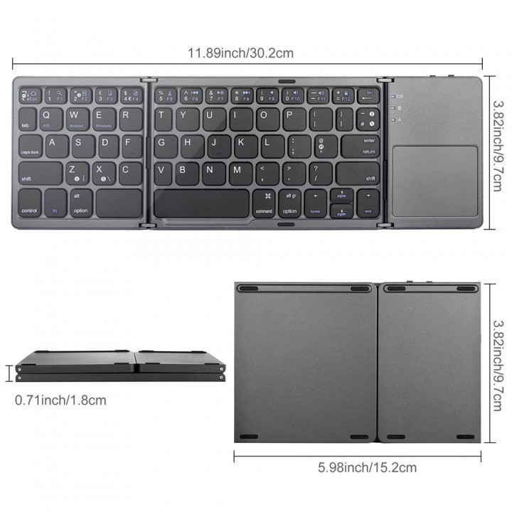 B033 - Three Layers Generic Mini Bluetooth Foldable Keyboard with Touchpad For Windows Android IOS