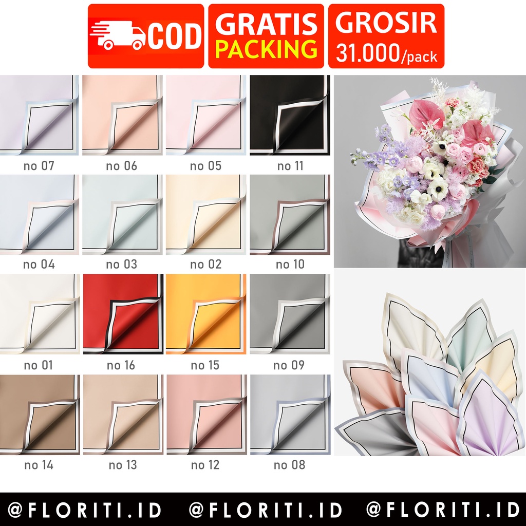 

(20 lembar) kertas buket cellophane triple colors frame flower wrapping