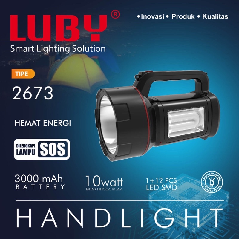 Senter 10 Watt &amp; Emergency Luby L-2673 Rechargeable Tahan hingga 10 jam