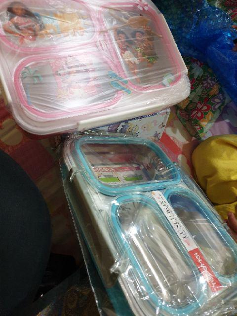 Lunchbox Tedemei 6540 Sekat 3 Stainless Steel 304 Anti Tumpah Pink Green Blue