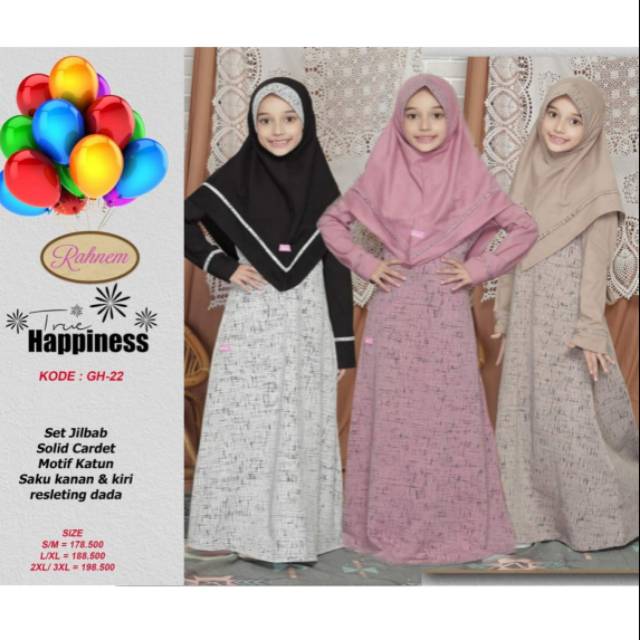 Gamis Anak RAHNEM GH 22 PINK COKLAT / CREAM PUTIH / HITAM