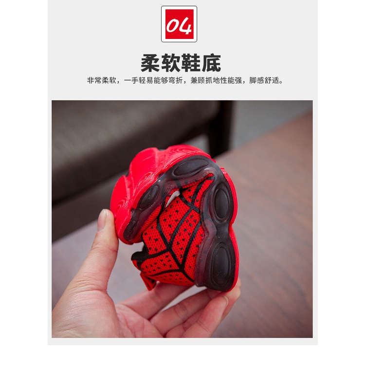 Sepatu Sneaker Anak Laki Laki - Sepatu Anak Perempuan Ultra Light Super LED Sport Import HERO MOTIF SPIDERMAN Running Shoes