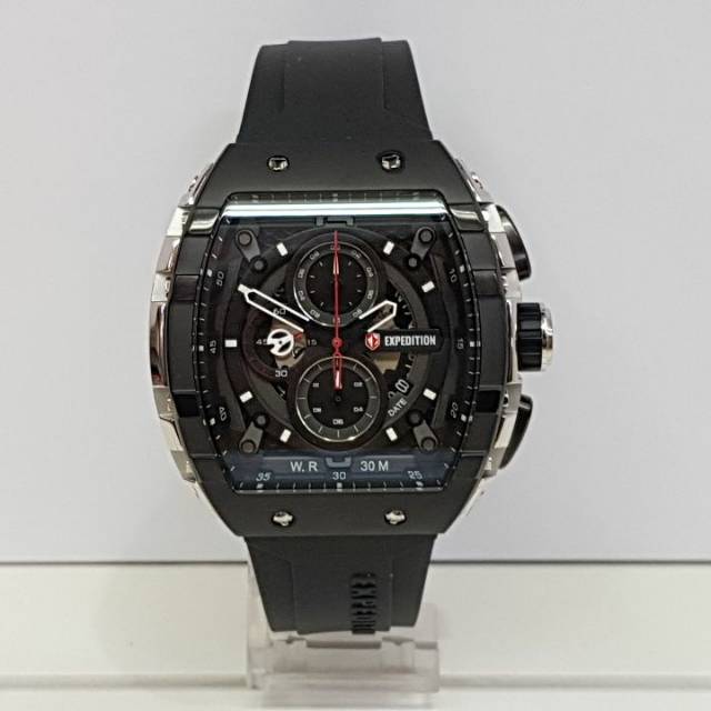Jam tangan expedition e6782 silver black ring black pria original
