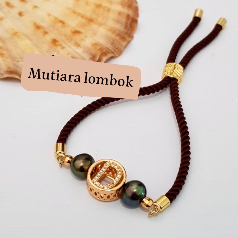 Bersertifikat Gelang serut mutiara lombok hitam mix huruf