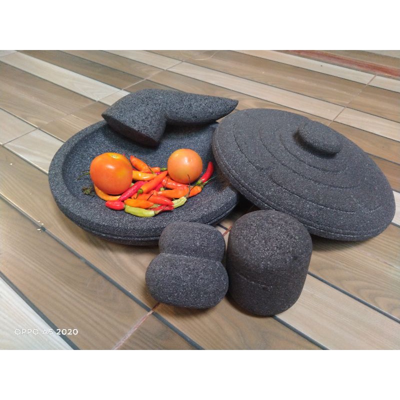 cobek BATU ASLI 25cm set TUTUP