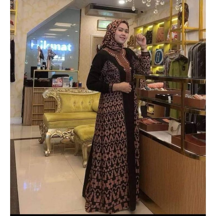 new abaya hikmat geometri  A3840 brown size M dan XL ( harga diskon )