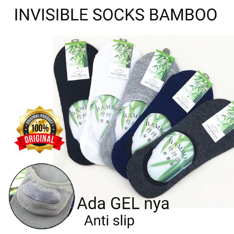 TOKO KL | Hidden socks serat bambu kaos kaki pendek pendek invisible anti slip GEL pria wanita dewasa unisex