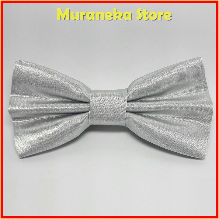 Dasi Kupu Polos Silver Pria Pita Pakaian Kupu2 Pesta Cowok bowtie Pengantin Wedding Set Satin motif