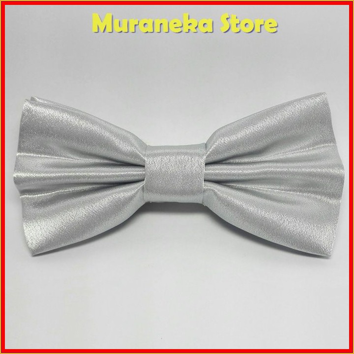 Dasi Kupu Polos Silver Pria Pita Pakaian Kupu2 Pesta Cowok bowtie Pengantin Wedding Set Satin motif