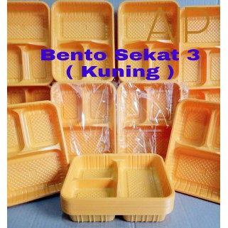 Jual Tray Mika Bento Sekat 3 Kuning Lunch Box Kotak makan plastik Murah