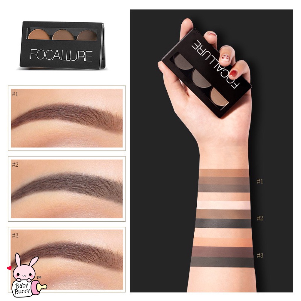 ❤ BELIA ❤ FOCALLURE Brow Powder FA04 | Eyebrow Kit | 3 Colors Eyebrow Powder Palette with Brush Mirror | BPOM