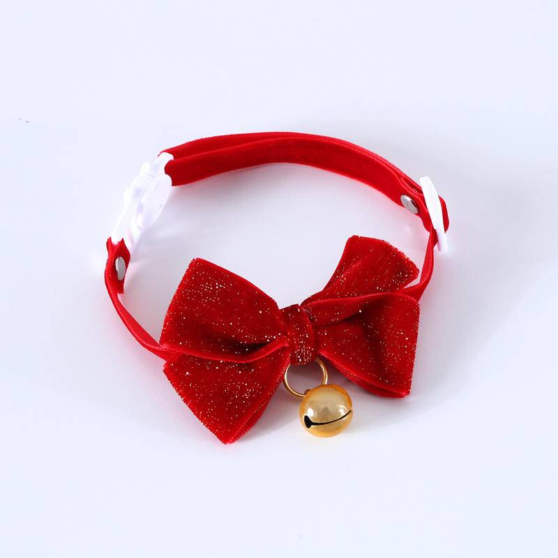 Kalung Leher Kucing Peliharaan Bahan velvet Imitasi adjustable Dengan Lonceng Untuk Natal