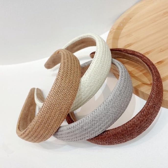 PREMIUM Bando Korea 3.3cm - Bando Rotan Tenun Jerami - Bandana Busa Bandana Lebar Hand Woven Sponge Headband