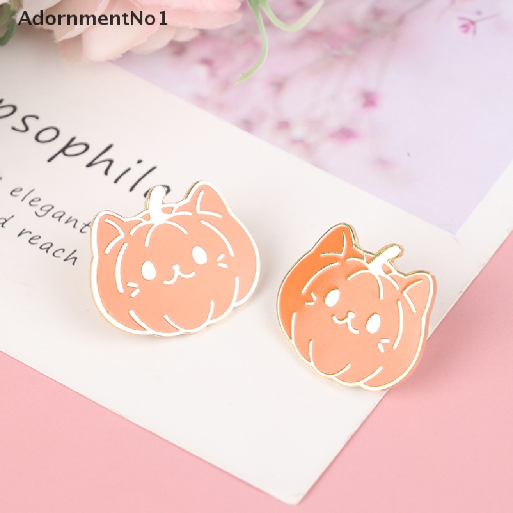 (AdornmentNo1) 1pc Pin / Bros Enamel Bentuk Kartun Kucing / Labu / Tanaman Untuk Aksesoris Pakaian