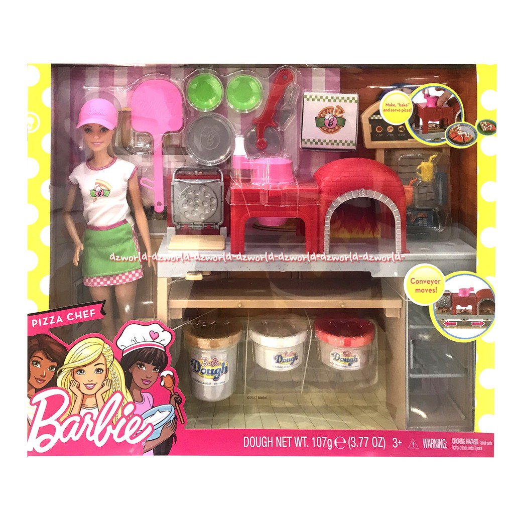 Barbie Pizza Chef Dough Net Mainan Playdoh Lilin Boneka Berbi Barbie Pizza Chef Playset Doll