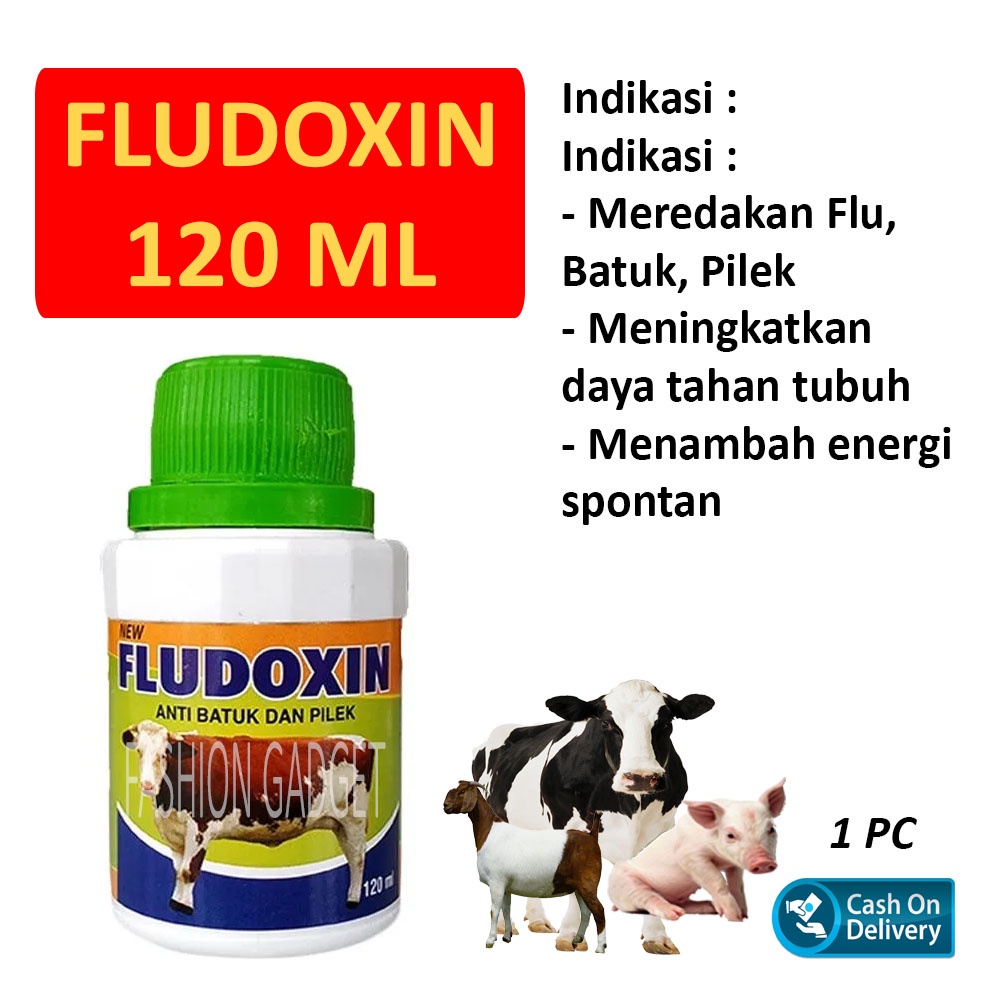 Fludoxin 125 ML Obat Hewan Obat Flu Batuk Pilek Untuk Sapi Kerbau Kambing Babi Kuda Meningkatkan Daya Tahan Tubuh Menambah Energi Obat Anti Diare Hewan