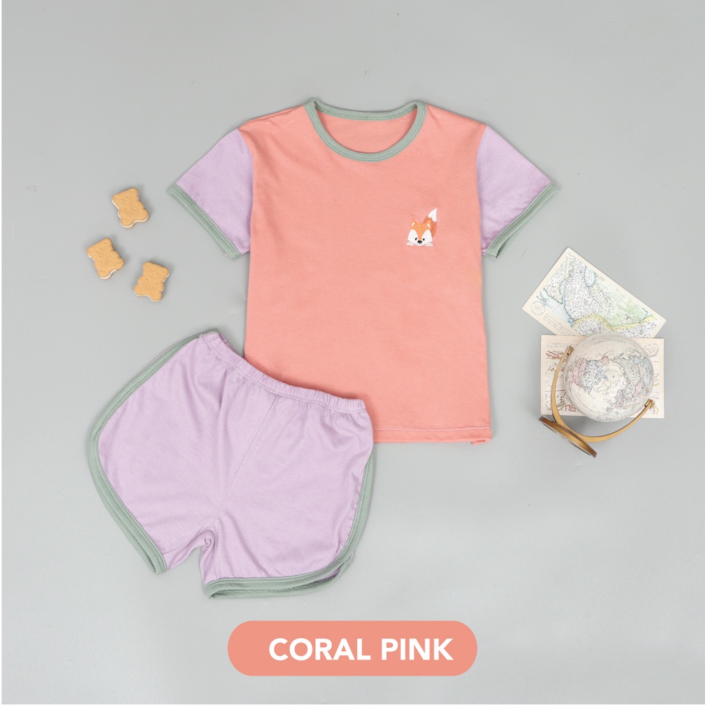 VS - Setelan Anak Kaos Anak Retro Set Tricolour | Setelan Anak Katun 1-5 Thn / Playset / Basic Tee Hotpants