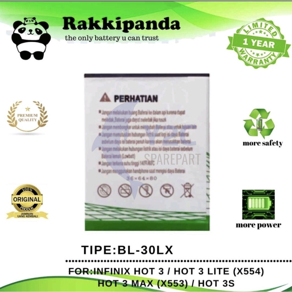 RAKKIPANDA BL-30LX INFINIX HOT 3 / HOT 3 LITE / HOT 3 MAX / X553 X554 / HOT 3S BATERAI BATRAI BATREI BATERE BATRE DOUBLE POWER